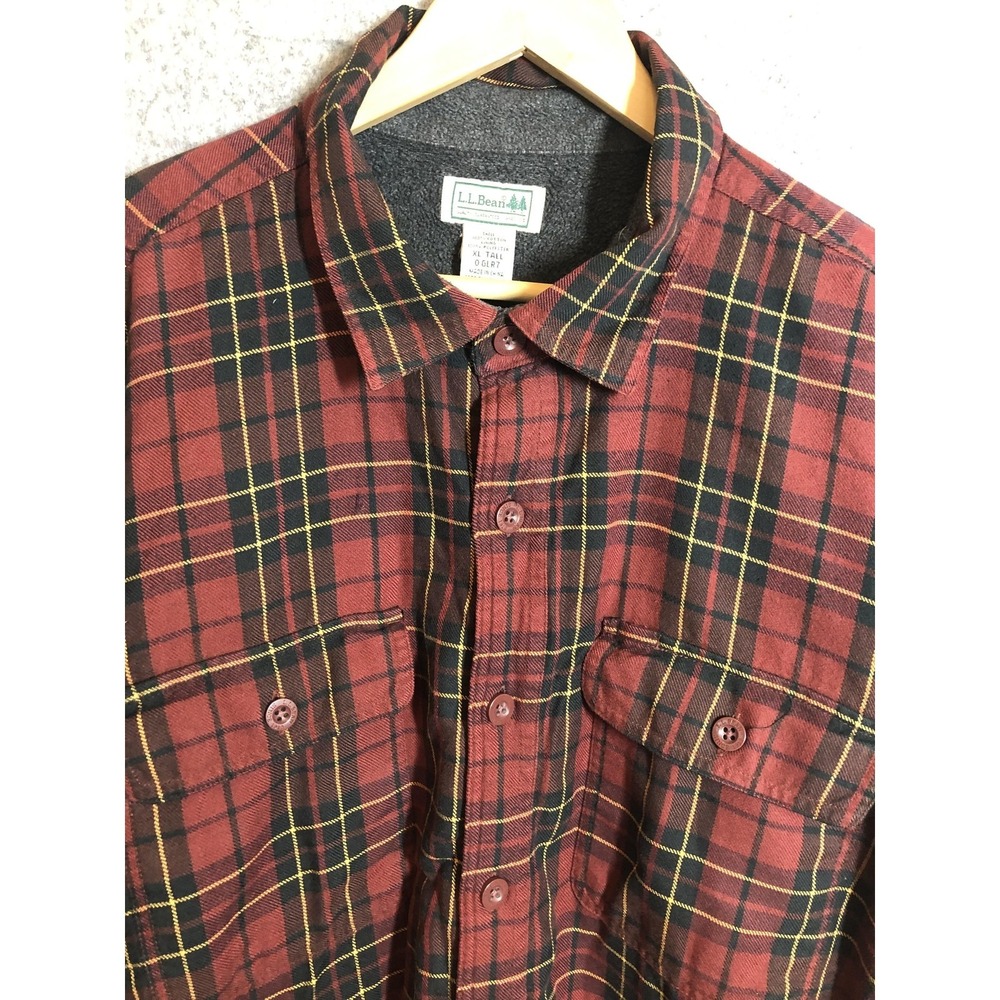 L.L.Bean Shirt Mens XL Tall Red Black Plaid Fleece Lined Flannel Shacket Jacket